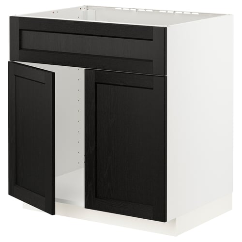 Modern black stained ash and white kitchen cabinet with bevelled edges.