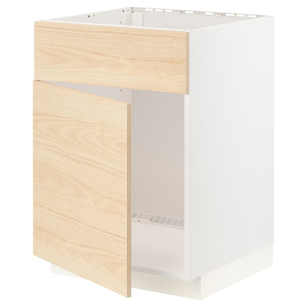 METOD Base cabinet f sink w door/front, white/Askersund light ash effect, 60x60x80 cm