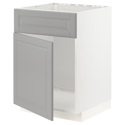 METOD Base cabinet f sink w door/front, white/Bodbyn grey, 60x60x80 cm