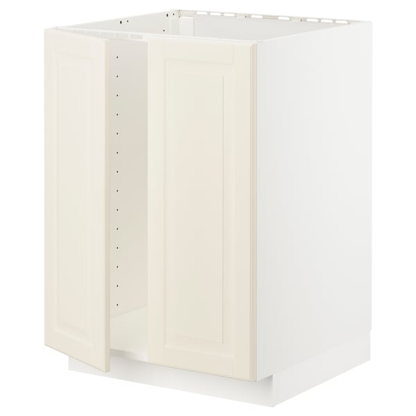 METOD Base cabinet for sink + 2 doors, white/Bodbyn off-white, 60x60x80 cm