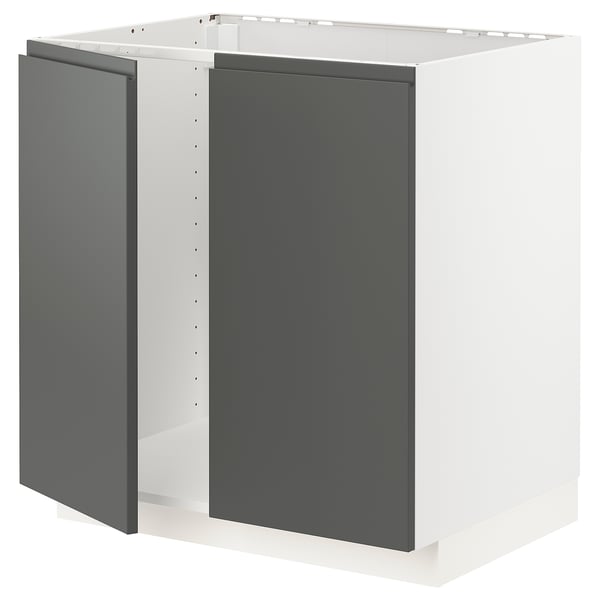 METOD Base cabinet for sink + 2 doors, white/Voxtorp dark grey, 80x60x80 cm
