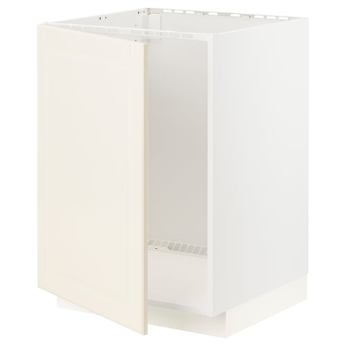 METOD off-white cabinet, modern design, square shape, white fiberboard, steel hinges.