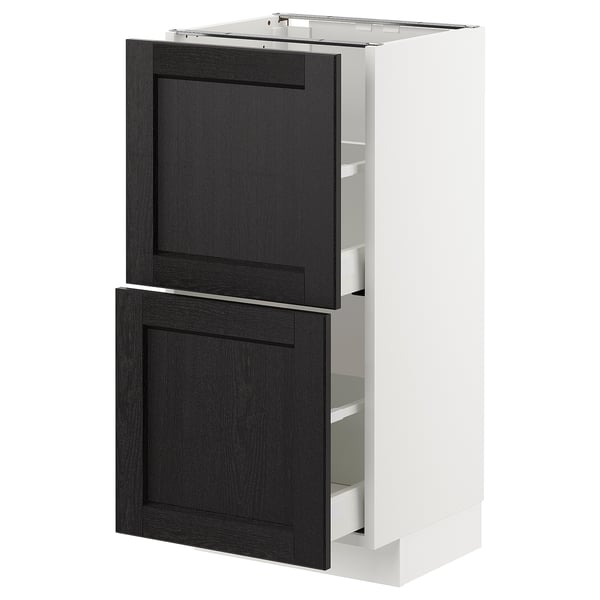 METOD Base cabinet with 2 drawers, white Maximera/Lerhyttan black stained, 40x37x80 cm