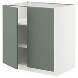 METOD Base cabinet with shelves/2 doors, white/Nickebo matt grey-green, 80x60x80 cm