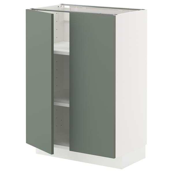 METOD Base cabinet with shelves/2 doors, white/Nickebo matt grey-green, 60x37x80 cm
