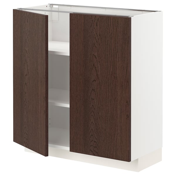 METOD Base cabinet with shelves/2 doors, white/Sinarp brown, 80x37x80 cm