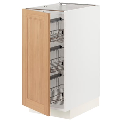 METOD Base cabinet with wire baskets, white/Vedhamn oak, 40x60x80 cm