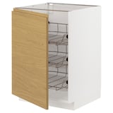 METOD Base cabinet with wire baskets, white/Voxtorp oak effect, 60x60x80 cm