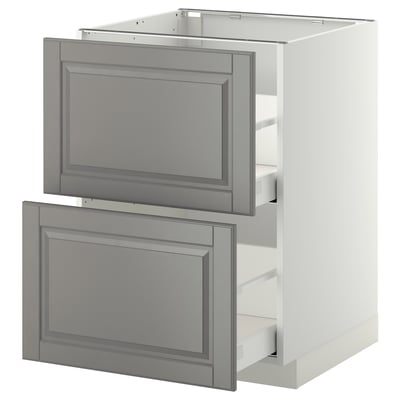 METOD kitchen cabinet in soft grey with 2 drawers, smooth-running, and bevelled edges.