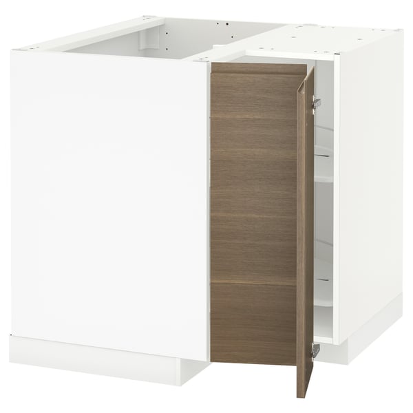 Metod Corner Base Cabinet With Carousel White Voxtorp Walnut Effect Ikea