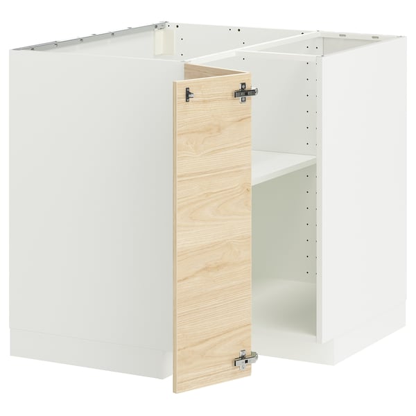 METOD Corner base cabinet with shelf, white/Askersund light ash effect, 88x88x80 cm