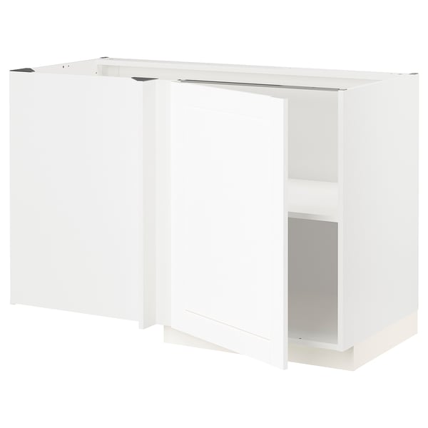 METOD Corner base cabinet with shelf, white Enköping/white wood effect, 128x68x80 cm