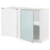 METOD Corner base cabinet with shelf, white/Kallarp light grey-blue, 128x68x80 cm