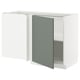 METOD Corner base cabinet with shelf, white/Nickebo matt grey-green, 128x68x80 cm