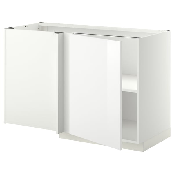 METOD Corner base cabinet with shelf, white/Ringhult white, 128x68x80 cm