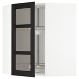 METOD Corner wall cab w carousel/glass dr, white/Lerhyttan black stained, 68x37x80 cm