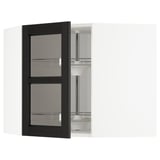 METOD Corner wall cab w carousel/glass dr, white/Lerhyttan black stained, 68x37x60 cm