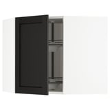 METOD Corner wall cabinet with carousel, white/Lerhyttan black stained, 68x37x60 cm