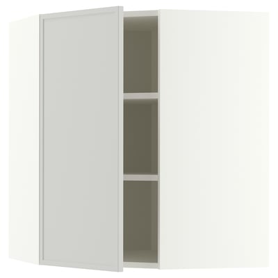 METOD Corner wall cabinet with shelves, white/Aspudden light grey, 68x37x80 cm