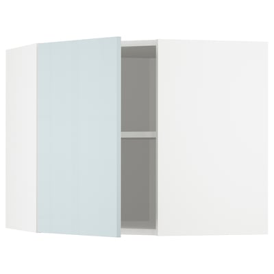 METOD Corner wall cabinet with shelves, white/Kallarp light grey-blue, 68x37x60 cm