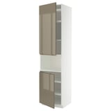 METOD High cab f micro w 2 doors/shelves, white/Voxtorp high-gloss dark grey-brown, 60x60x240 cm