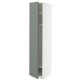 METOD High cabinet w shelves/wire basket, white/Nickebo matt grey-green, 40x60x200 cm