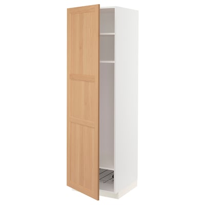METOD High cabinet w shelves/wire basket, white/Vedhamn oak, 60x60x200 cm