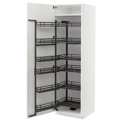 METOD kitchen cabinet in white with black pull-out shelves, featuring multiple sliding compartments for organised storage.