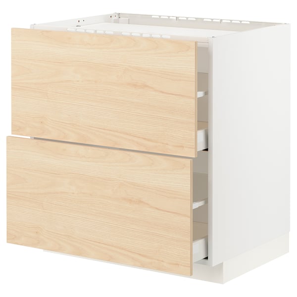 METOD / MAXIMERA Base cab f hob/2 fronts/2 drawers, white/Askersund light ash effect, 80x60x80 cm