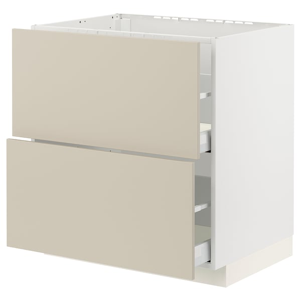 METOD / MAXIMERA Base cab f hob/2 fronts/2 drawers, white/Havstorp beige, 80x60x80 cm