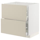 METOD / MAXIMERA Base cab f hob/2 fronts/2 drawers, white/Havstorp beige, 80x60x80 cm