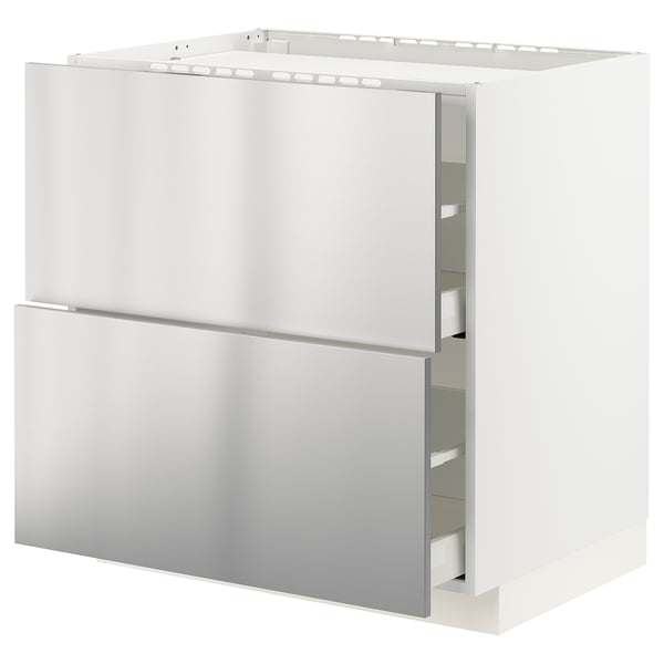 METOD / MAXIMERA Base cab f hob/2 fronts/2 drawers, white/Vårsta stainless steel, 80x60x80 cm