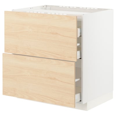 METOD / MAXIMERA Base cab f hob/2 fronts/3 drawers, white/Askersund light ash effect, 80x60x80 cm
