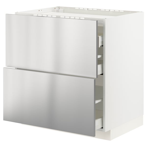 METOD / MAXIMERA Base cab f hob/2 fronts/3 drawers, white/Vårsta stainless steel, 80x60x80 cm
