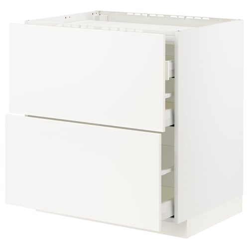 White kitchen cabinet, METOD series, rectangular, two drawers & two doors, smooth white finish.