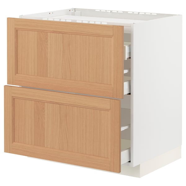 METOD / MAXIMERA Base cab f hob/2 fronts/3 drawers, white/Vedhamn oak, 80x60x80 cm