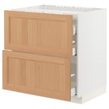 METOD / MAXIMERA Base cab f hob/2 fronts/3 drawers, white/Vedhamn oak, 80x60x80 cm