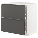 METOD / MAXIMERA Base cab f hob/2 fronts/3 drawers, white/Voxtorp dark grey, 80x60x80 cm