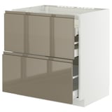 METOD / MAXIMERA Base cab f hob/2 fronts/3 drawers, white/Voxtorp high-gloss dark grey-brown, 80x60x80 cm