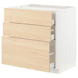 METOD / MAXIMERA Base cab f hob/3 fronts/3 drawers, white/Askersund light ash effect, 80x60x80 cm