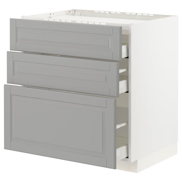 METOD / MAXIMERA Base cab f hob/3 fronts/3 drawers, white/Bodbyn grey, 80x60x80 cm