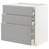 METOD / MAXIMERA Base cab f hob/3 fronts/3 drawers, white/Bodbyn grey, 80x60x80 cm