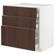 METOD / MAXIMERA Base cab f hob/3 fronts/3 drawers, white/Sinarp brown, 80x60x80 cm