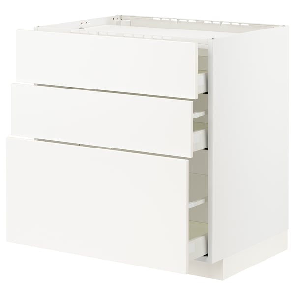 METOD / MAXIMERA Base cab f hob/3 fronts/3 drawers, white/Veddinge white, 80x60x80 cm