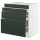 METOD / MAXIMERA Base cab f hob/4 fronts/3 drawers, white/Havstorp deep green, 80x60x80 cm