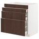 METOD / MAXIMERA Base cab f hob/4 fronts/3 drawers, white/Sinarp brown, 80x60x80 cm