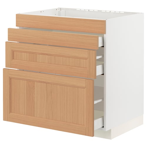 Wooden kitchen drawer set, oak finish, three-level organiser with full-extension drawers, lightweight.