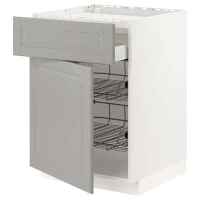 METOD / MAXIMERA Base cab f hob/drawer/2 wire bskts, white/Bodbyn grey, 60x60x80 cm