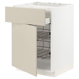 METOD / MAXIMERA Base cab f hob/drawer/2 wire bskts, white/Havstorp beige, 60x60x80 cm