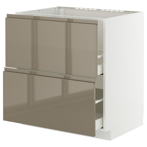 Modern kitchen cabinet: METOD with dark grey-brown glossy fronts, two drawers, sleek design.